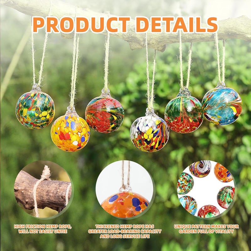 VOREEN 6-Pack Blown Glass Christmas Ornaments, 2.56" Handblown Hanging Glass Gazing Balls for Christmas Tree Decoration, Holiday Ornament Gift Set（Colorful Festival Mix） - Image 2